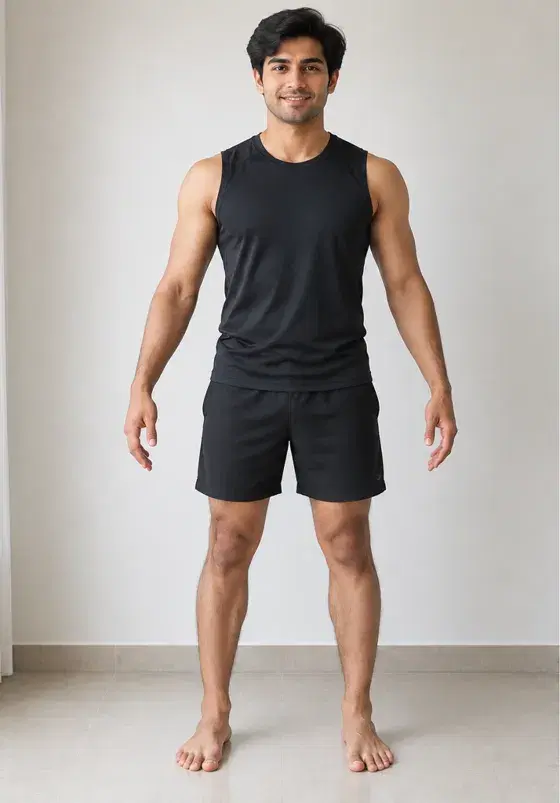 Sample front photo: standing straight, full body in frame